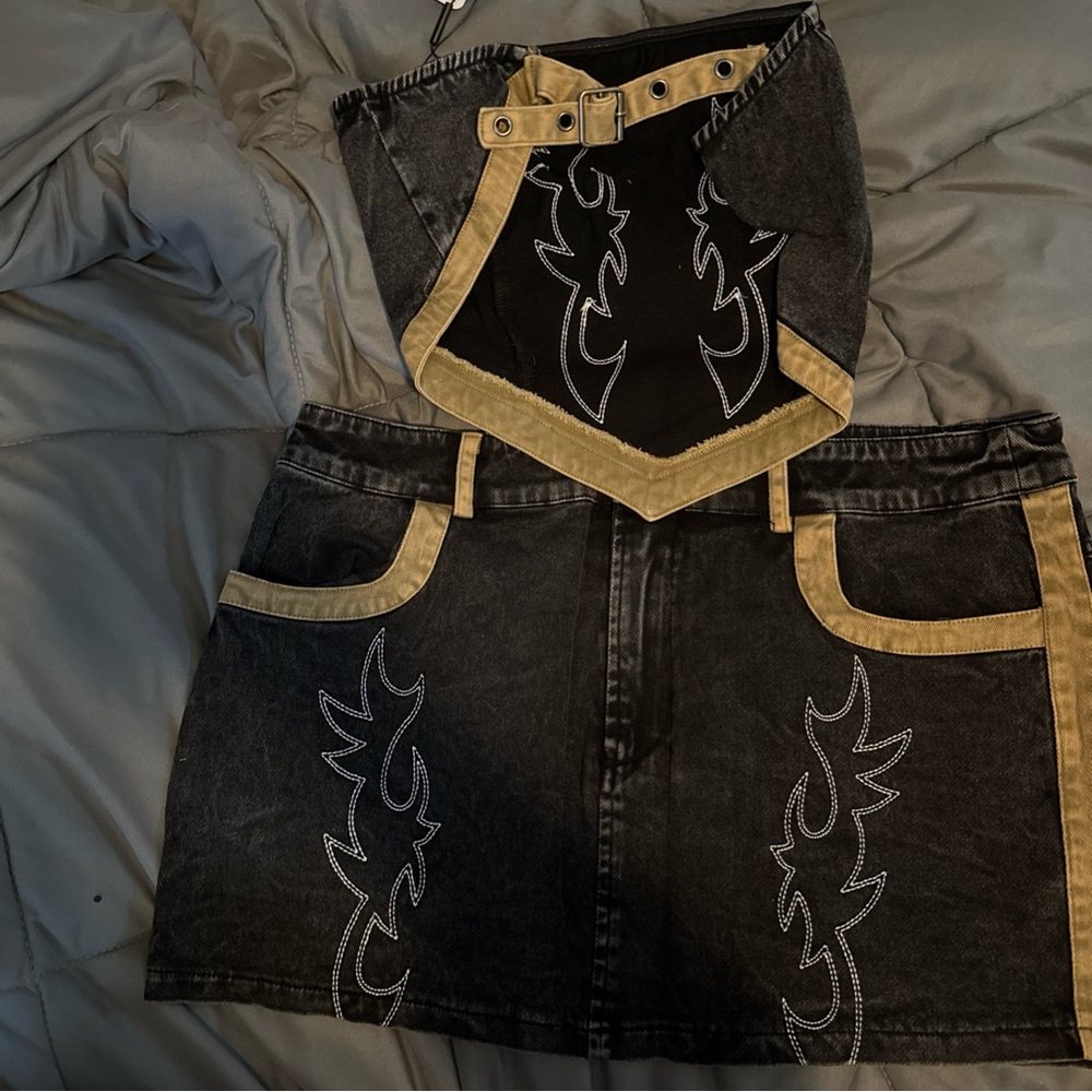 Stylish Black and Tan Women's Skirt/ top